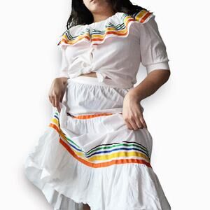 Vintage Howard Wolf Mexican Style Ruffle Statement Collar Skirt Set